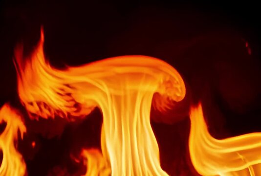 Dynamic flames dancing in the darkness, creating a vibrant and energetic visual, perfect for backgrounds, overlays, or abstract designs