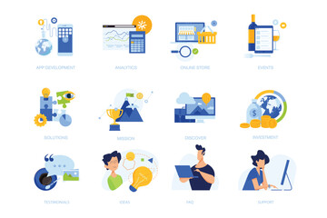Business and technology icons with labels app development