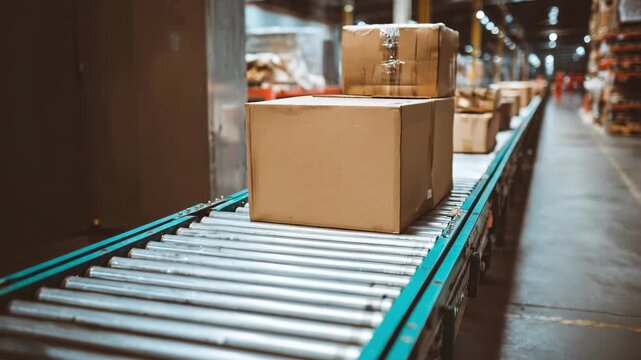 Medium shot capturing obstacle detection sensors on automated conveyor belts preventing collisions and ensuring smooth product flow in industrial logistics.