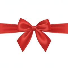 Fototapeta premium Luxurious Red Satin Bow with Horizontal Ribbon — Gift Wrap Bow and Ribbon Band, Elegant Present Decoration on White Background