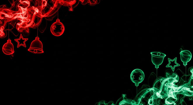 Green smoke on black background with glowing stars and red plasma sphere decoration - Powered by Adobe