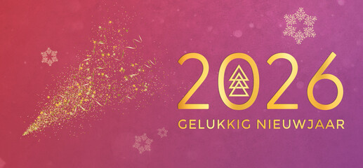 Christmas card in dutch . Happy New Year 2026GELUKKIG NIEUWJAAR