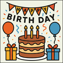 Happy Birthday Celebration Scene with Cake and Balloons