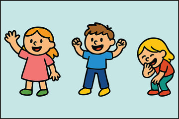 Happy Cartoon Children Playing Vector Illustration