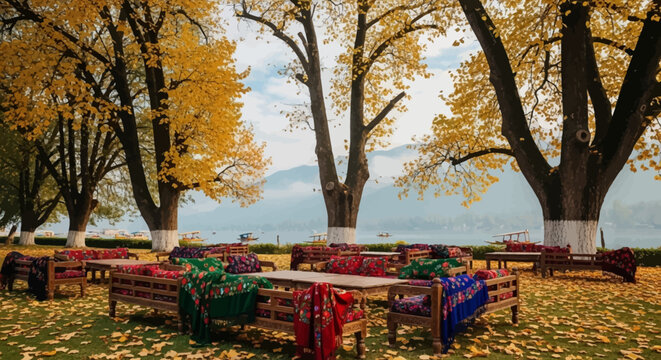 Autumn foliage lights seating arrangement for India wedding.