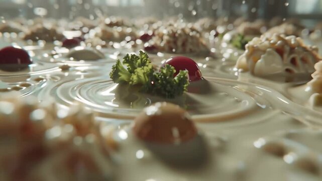 Falling Vegetables in Creamy Sauce Food Abstract, Delicious Meal