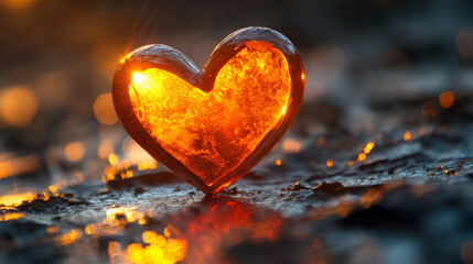 Fototapeta premium A radiant heart formed entirely from warm sunlight, glowing with soft golden rays that flare outward, creating an ethereal, dreamy, and gently luminous atmosphere.
