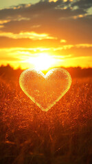 Fototapeta premium A radiant heart formed entirely from warm sunlight, glowing with soft golden rays that flare outward, creating an ethereal, dreamy, and gently luminous atmosphere.