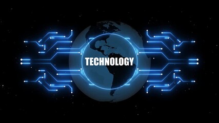 Technology concept with glowing circuit board lines around a digital Earth globe global network digital world - Powered by Adobe