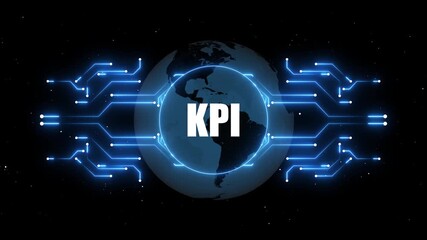 KPI concept with glowing circuit board lines around a digital Earth globe key performance indicator - Powered by Adobe
