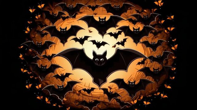Halloween night scene with bats and full moon
