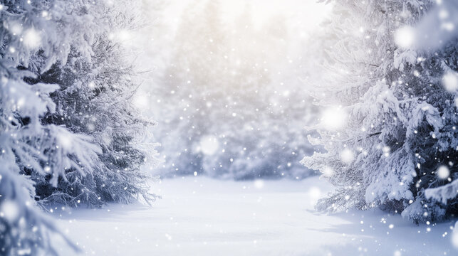 Tree branches covered in snow. closeup of snow covered evergreen branch in forest. snow covered pine needles