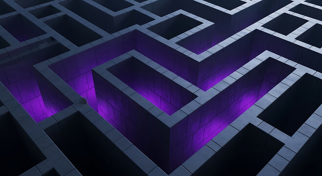 Abstract geometric maze with purple glowing depths labyrinth pattern