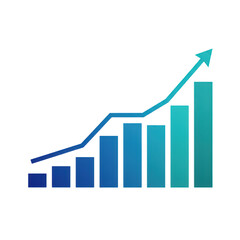 Growing bar graph with arrow pointing upwards isolated on transparent background