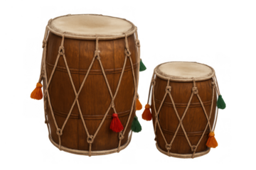 Indian dhol drums showcasing traditional percussion instruments for cultural festivals or musical performances on transparent background