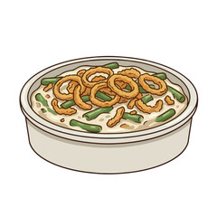 Green Bean Casserole with Fried Onions Vector Illustration