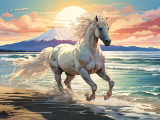 A thoroughbred sprinting at full speed.