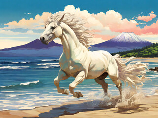 A thoroughbred sprinting at full speed.