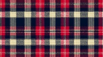 Checkered patterned fabric with red and yellow squares. The pattern is very bold and the colors are bright