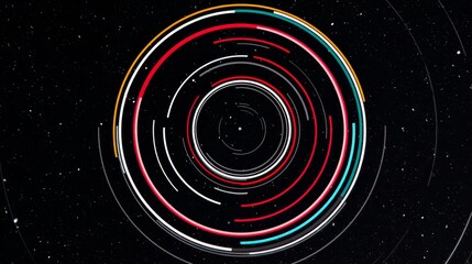 Colorful spiral with a black background. The spiral is made up of different colored lines. The colors are red, yellow