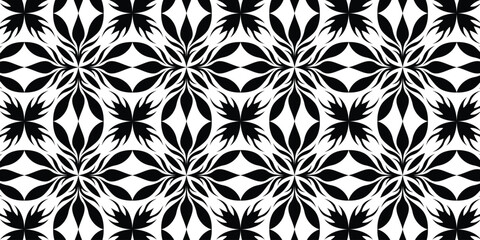 Bold Seamless Black and White Geometric Floral Pattern