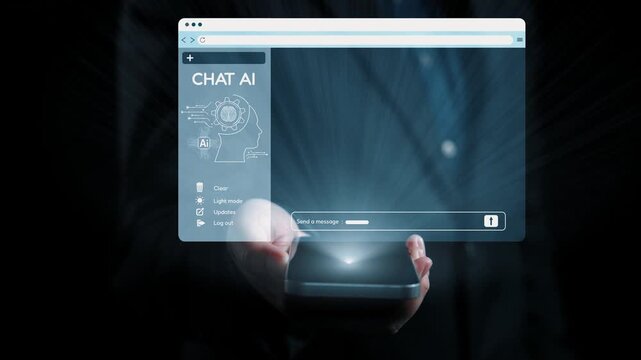 A captivating representation of a chat AI interface displayed on a smartphone, showcasing engaging conversation bubbles and interactive user elements, symbolizing modern communication. Qubit - Powered by Adobe