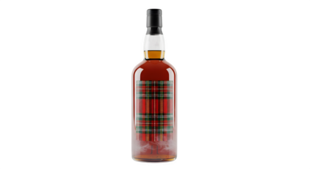 Elegant bottle of amber whiskey on a black background