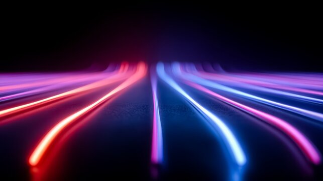 Series of neon lights are arranged in a row, creating a colorful and dynamic effect