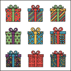 Colorful Patterned Christmas Gift Boxes Vector Collection