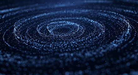 Swirling blue particles forming concentric circles against a dark background abstract