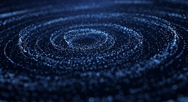 Swirling blue particles forming concentric circles against a dark background abstract - Powered by Adobe