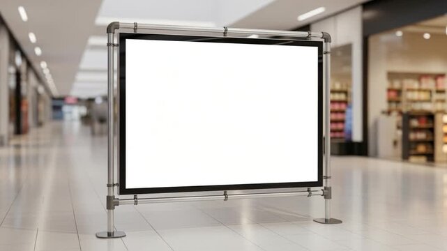 Blank illuminated advertising lightbox mockup in modern mall corridor.