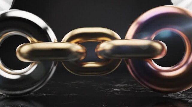 Interlocked Metallic Rings Abstract Design with Elegant Marble Surface Reflections