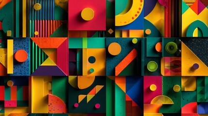 A vibrant geometric pattern collection with dynamic shapes