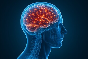 Obraz premium Illuminated human brain showing neural activity
