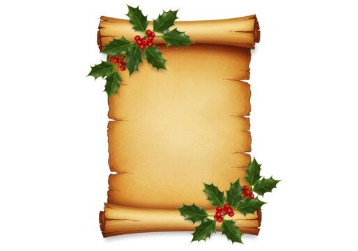 Vintage christmas scroll with holly decorations isolated on white background isolated on transparent background