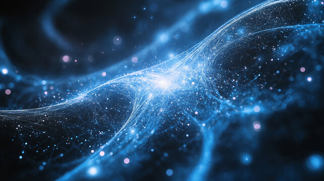 Quantum entanglement represented by glowing interconnected lines forming a luminous network symbolizing physics energy connection and the invisible bonds of particles in a futuristic abstract visualiz