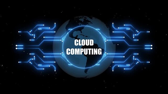 Cloud Computing Concept with Digital Globe and Neon Blue Circuitry technology earth