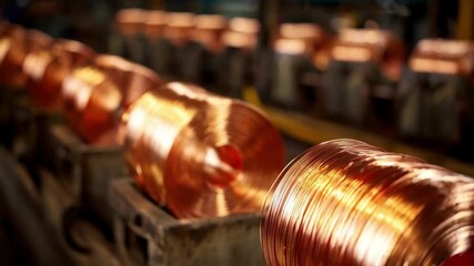 Highspeed coiling machinery rapidly winds copper wire into uniform coils emphasizing speed and productivity in modern metal processing plants.