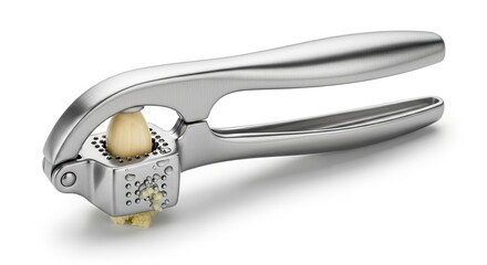 Obraz premium Effortlessly crush garlic with this sleek, modern stainless steel press - perfect for adding vibrant flavor to your culinary creations, a chef's essential tool
