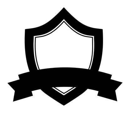 Empty crest graphic with waving banner - black and white icon design