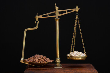 Balancing different legumes on old fashioned grocer's scales