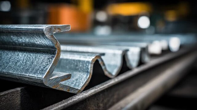 Closeup of galvanized steel profiles being shaped in an industrial plant highlighting the smooth corrosionresistant surface and precise manufacturing process.