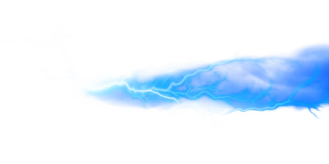 Obraz premium Bright blue lightning bolt with white wisps isolated on a transparent background