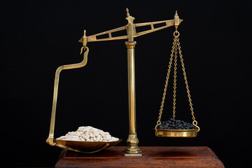 Balancing different legumes on old fashioned grocer's scales