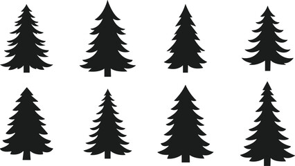 Set of evergreen tree silhouettes for holiday and winter designs