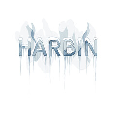 Icicles hanging from the letters forming the word Harbin - Concept of Harbin Ice Festival  