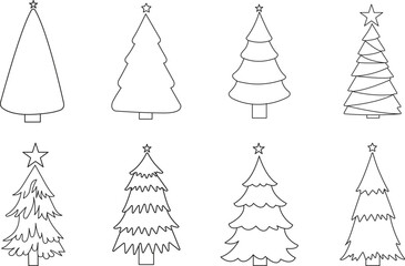 Hand drawn christmas tree line art collection set design
