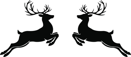 Two leaping reindeer silhouettes against a white background