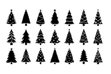 Obraz premium Christmas tree icon set. Vector illustration of pine silhouette 